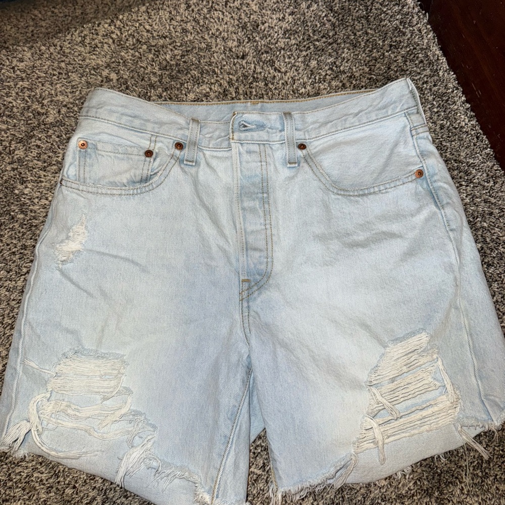 Light Blue Distressed Denim Shorts